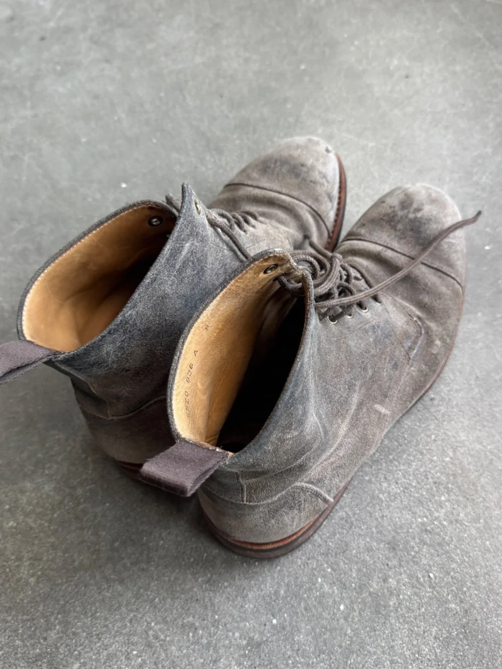 Gray Suede Taft Boots, Size 8 — as-is, broken lace